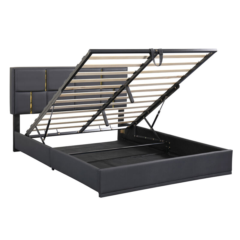 Merax PU Platform Bed with Hydraulic Storage System
