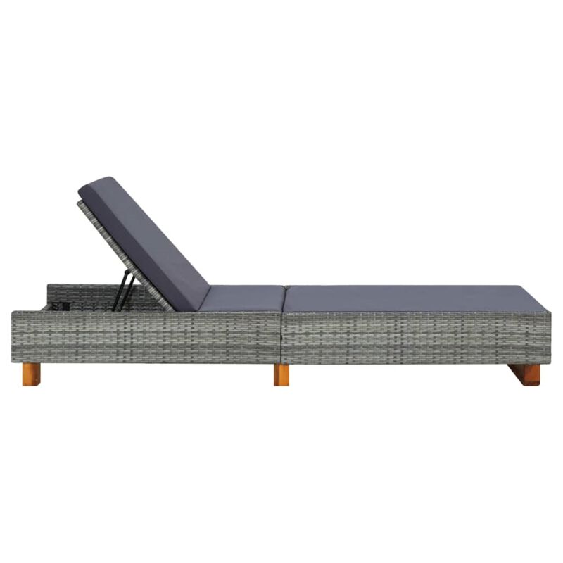 vidaXL Sunbed with Cushion Poly Rattan Gray