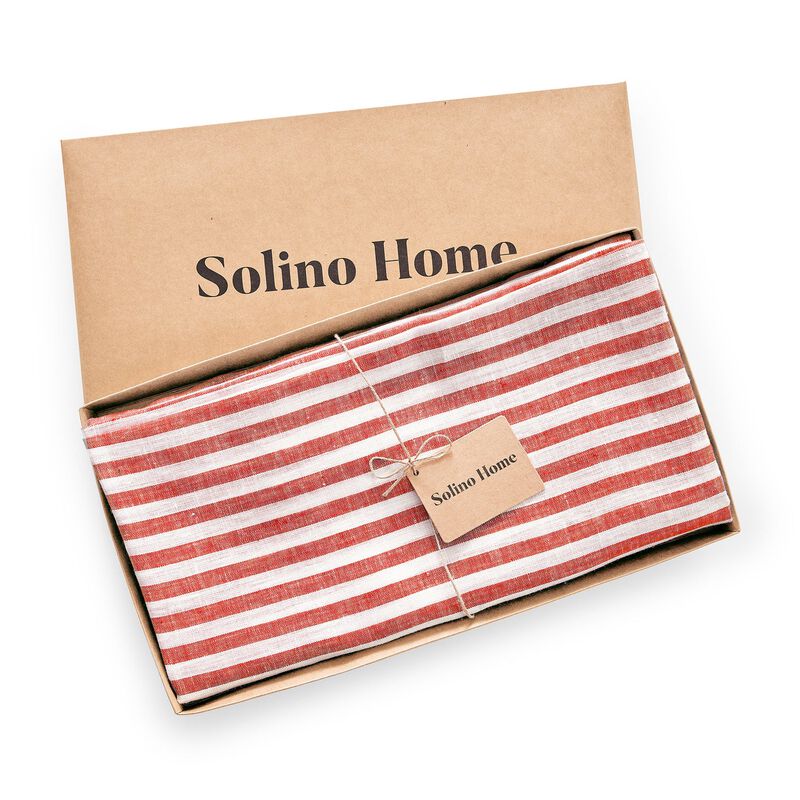 Solino Home 100% Pure Linen Round Tablecloth 70 Inch Diameter | Amalfi Stripe