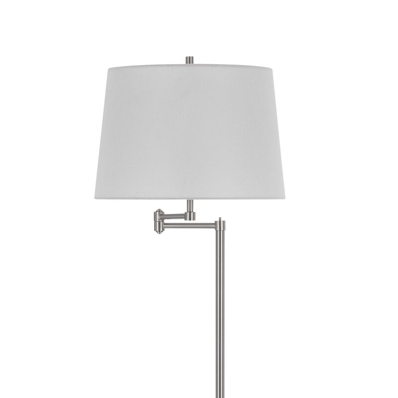 Tomi 63 Inch Floor Lamp, Double Swing Arm, Brushed Steel, White Shade - Benzara