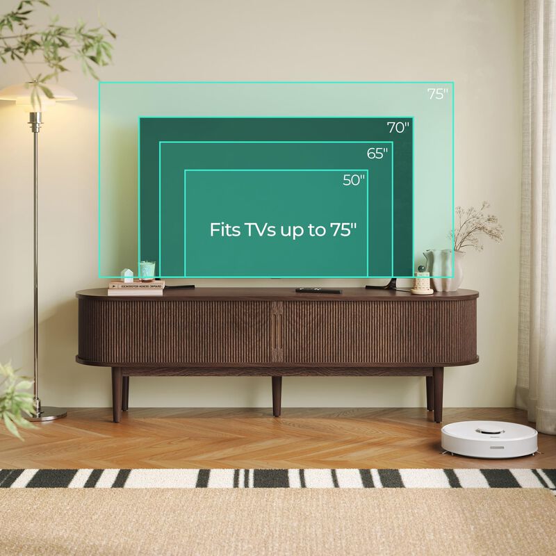 Walnut Entertainment Center TV Stand for 75" TV for Living Room