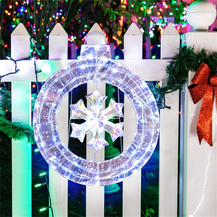 Snowflake Wreath with LED Lights for Christmas Front Door Decoration