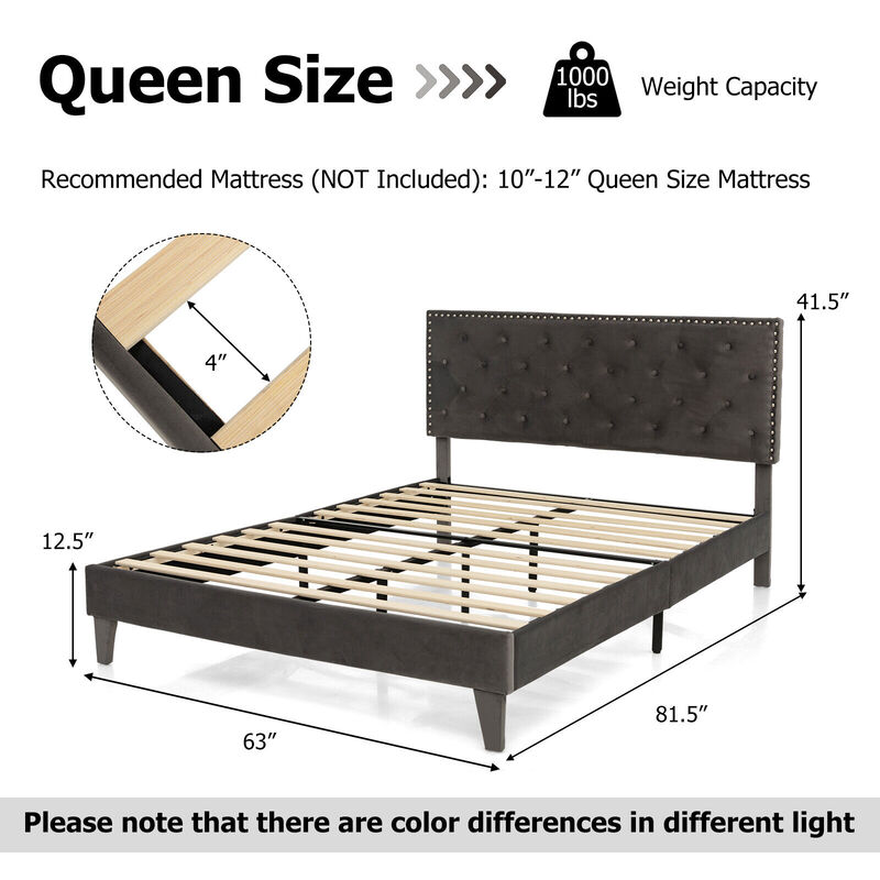 Upholstered Platform Bed with Tufted Headboard-Full Size