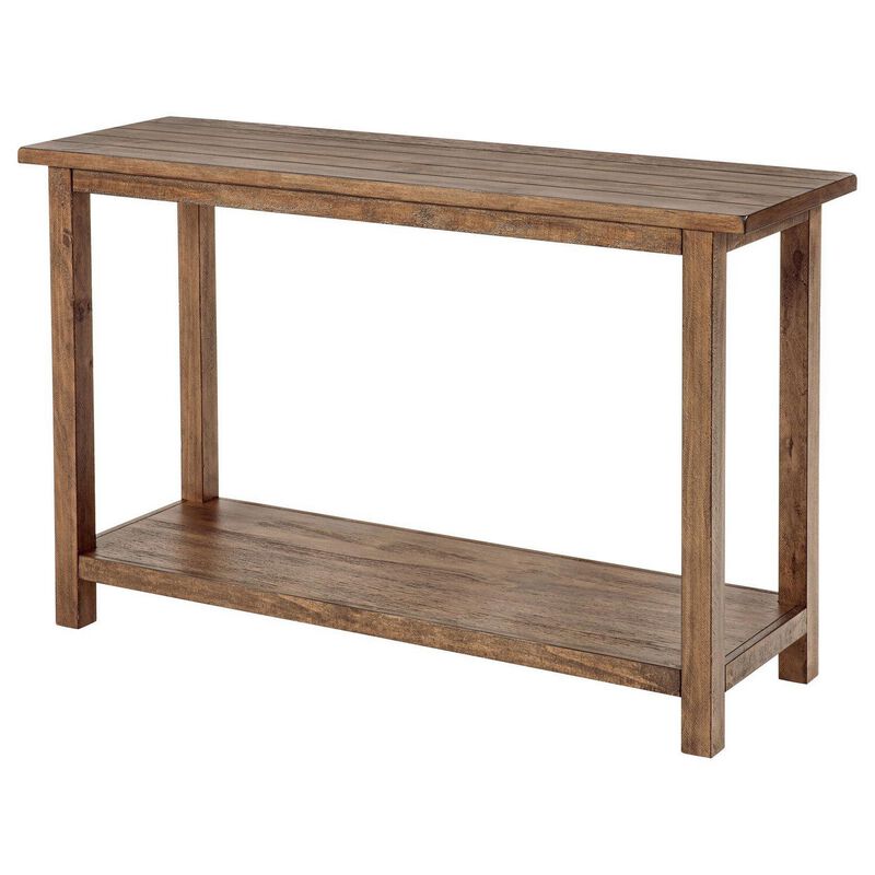 Ayne Console Table, 1 Shelf, Distressed Brown Wood Frame, 47 Inch - Benzara