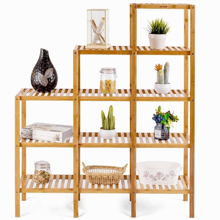 Wicker Wood 5-Tier Versatile Bookcase Plant Stand Storage Rack