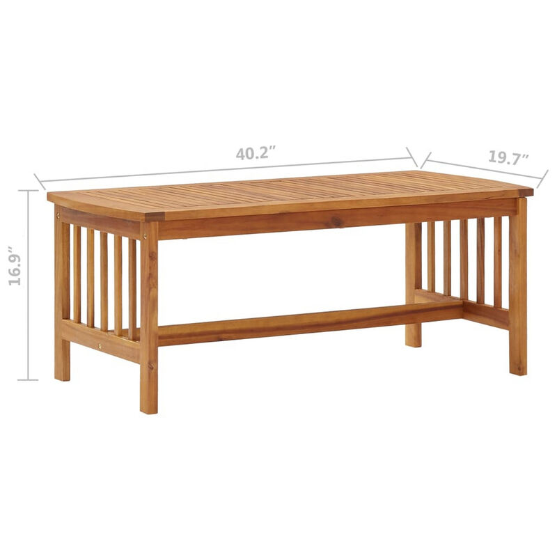 Mia Coffee Table, Brown Acacia Wood, Slatted Rectangular 40 Inch - Benzara
