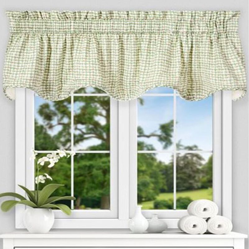 Ellis Curtain Davins High Quality Room Darkening Solid Natural Color Lined Scallop Window Valance - 70 x17", Spa