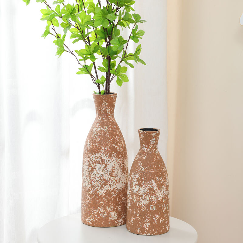 LuxenHome Rustic Brown Round Stoneware Vase