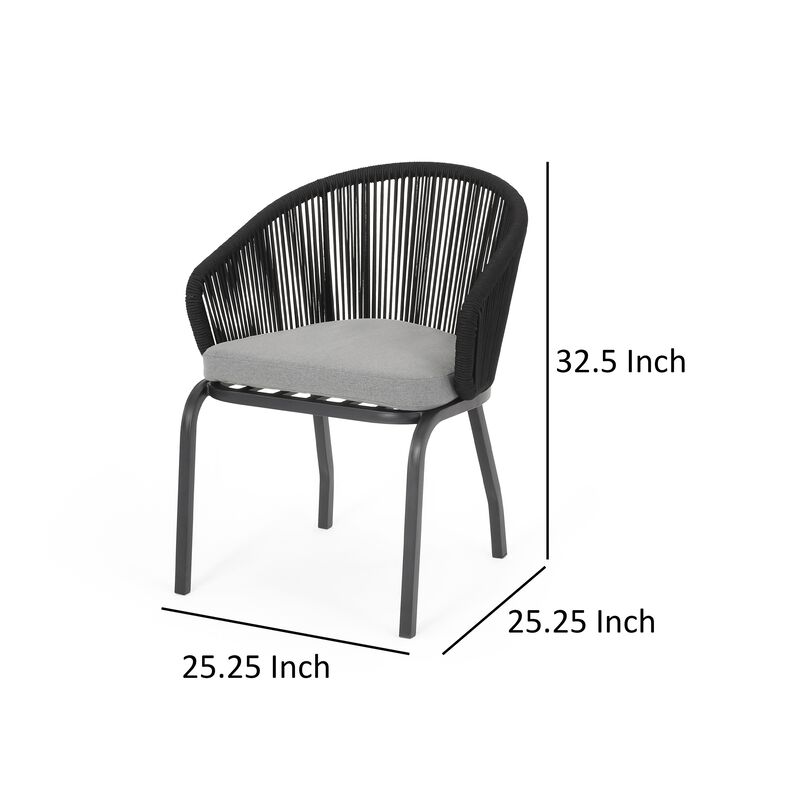 Candy Outdoor Dining Chair Set of 2, Gray Fabric, Black Metal, Woven Rope
