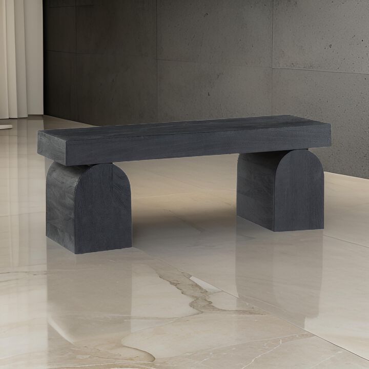 Accent Bench, 50 Inch, Oversized Sandblasted Effect, Black Solid Wood - Benzara