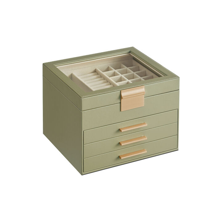 Elegant 4-Layer Jewelry Box with Glass Lid and 3 Drawers - Perfect Gift for Loved Ones