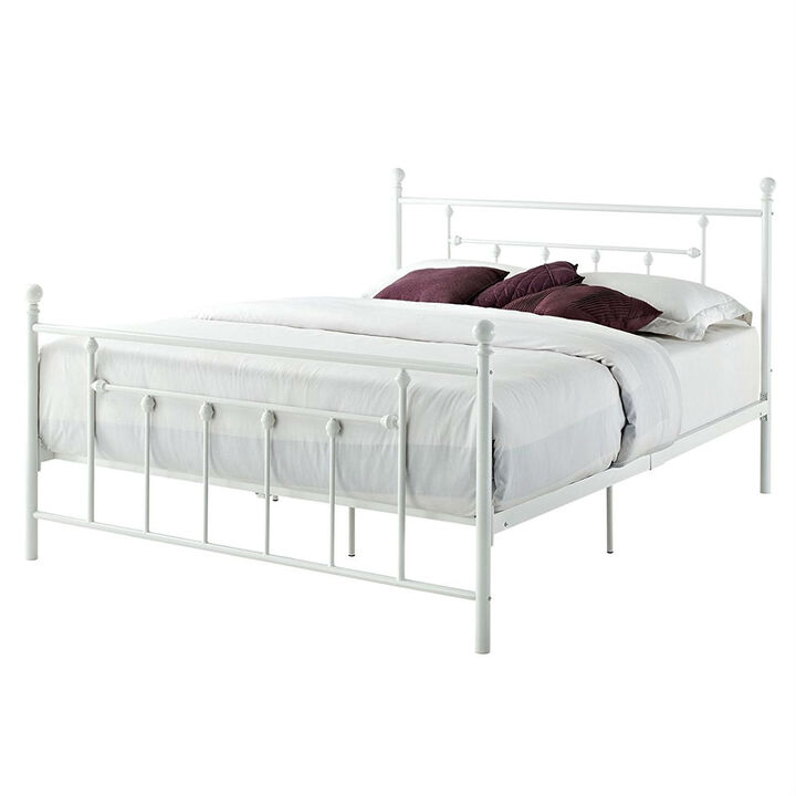 QuikFurn Full White Metal Platform Bed Frame with Headboard and Footboard