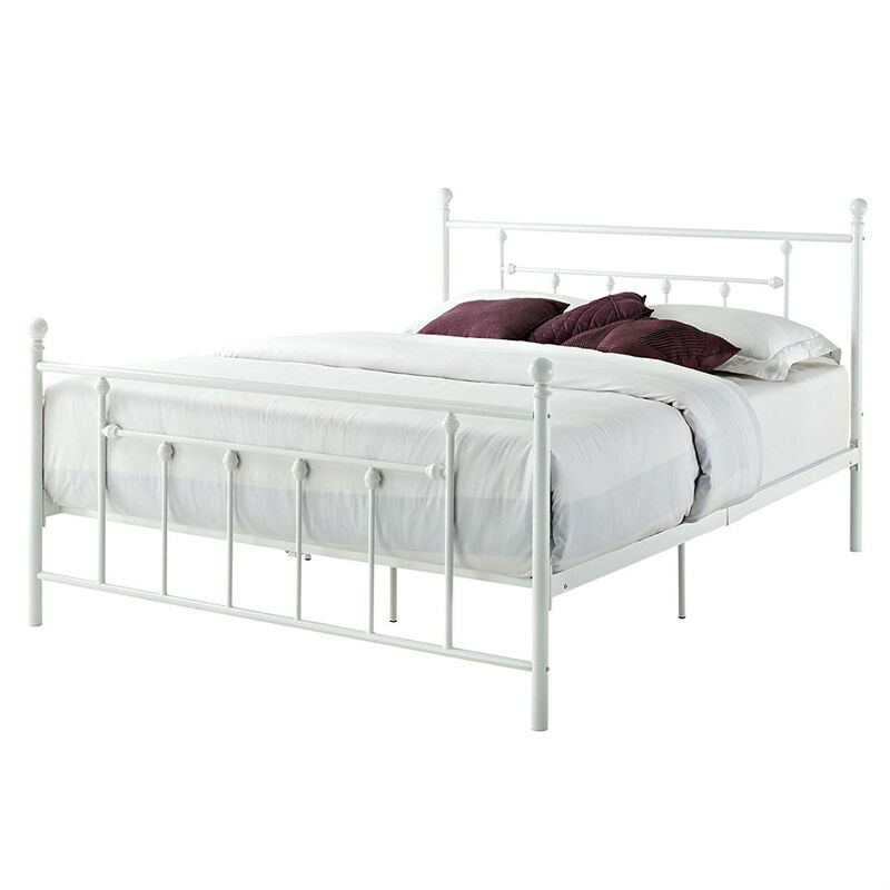 QuikFurn Full White Metal Platform Bed Frame with Headboard and Footboard