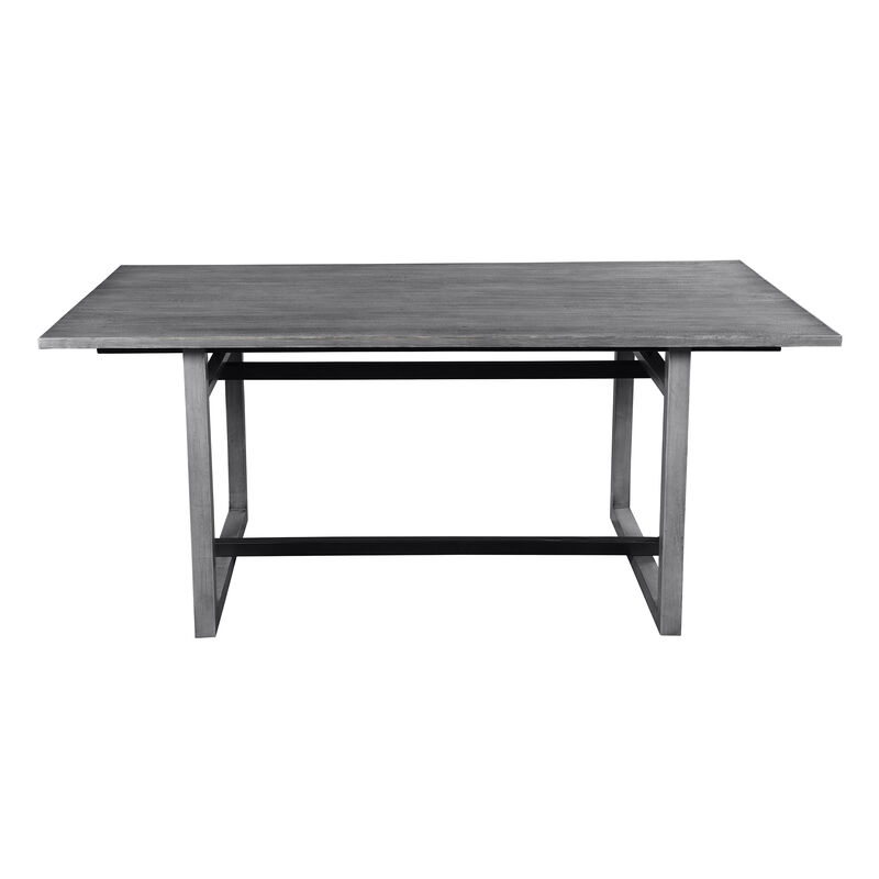 St Tropez Dining Table, 72 Inch Rectangular Mango Wood Top with Iron Trestle Base, 6 Seater, Gray and Black