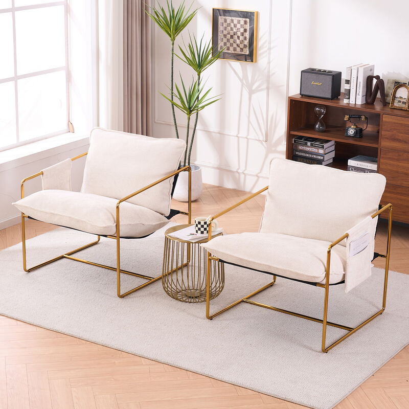 Hanging Armchair Set of 2 with Arm Pockets Gold Metal Frame and Soft Cushions