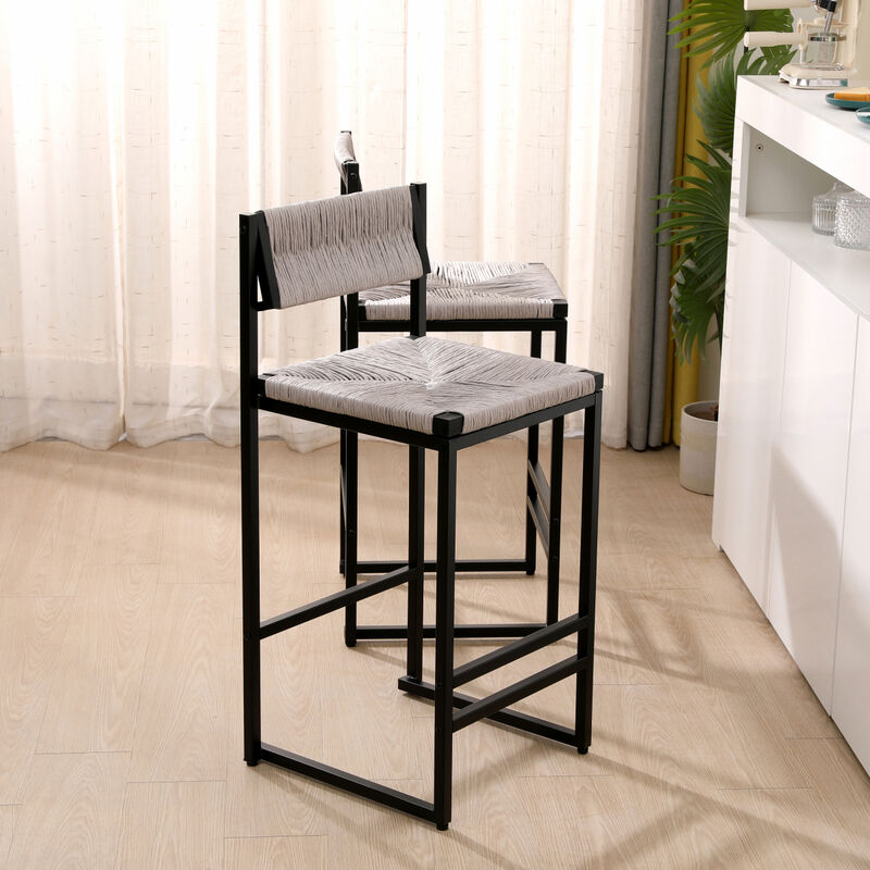 Gray Handwoven Counter Height Bar Stools Set of 2