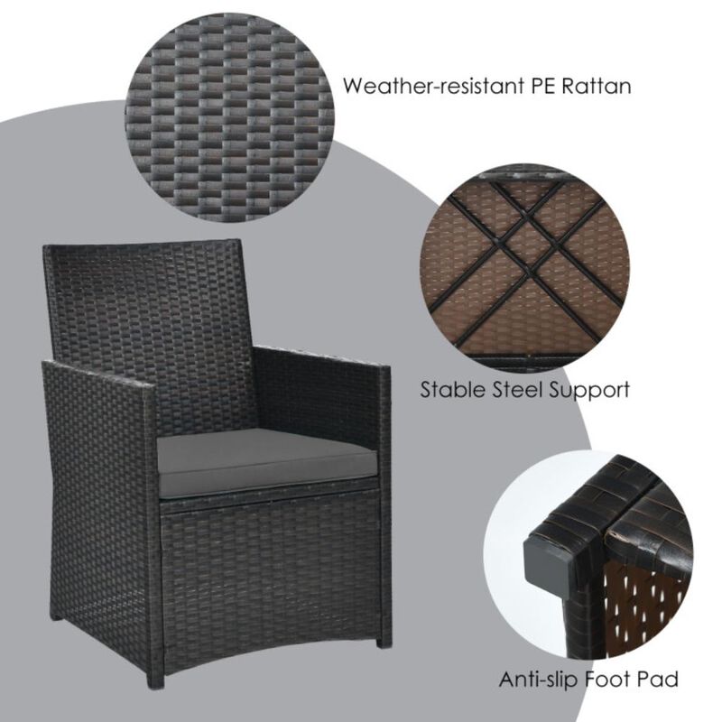 Hivvago 3 Pieces Patio Rattan Furniture Set with Cushion and Sofa Armrest