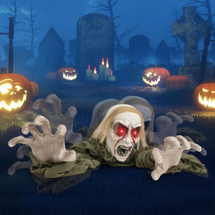 Hivvago Halloween Groundbreaker Climbing Zombie with Light up Eyes and Creepy Sound