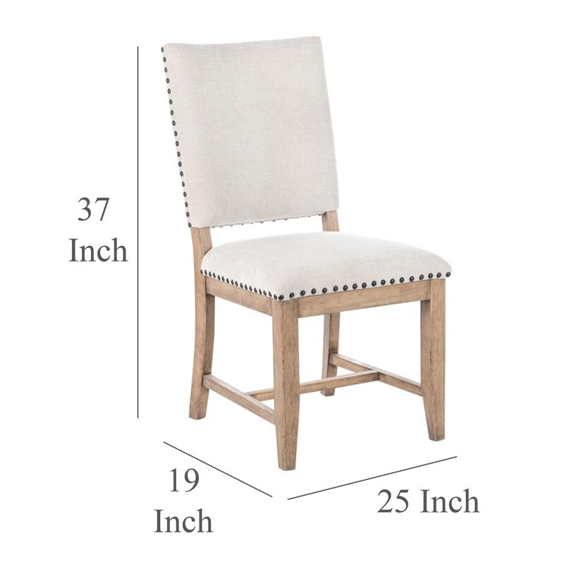 Nox Dining Side Chair Set of 2, Off White Upholstery, Nailhead Trim - Benzara