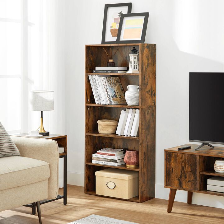 Open Bookcase with Adjustable Storage Shelves, Floor Standing Unit- Rustic Brown