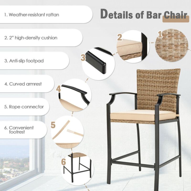 Hivvago 5 Pieces Outdoor Rattan Bistro Bar Stool Table Set with Cushions