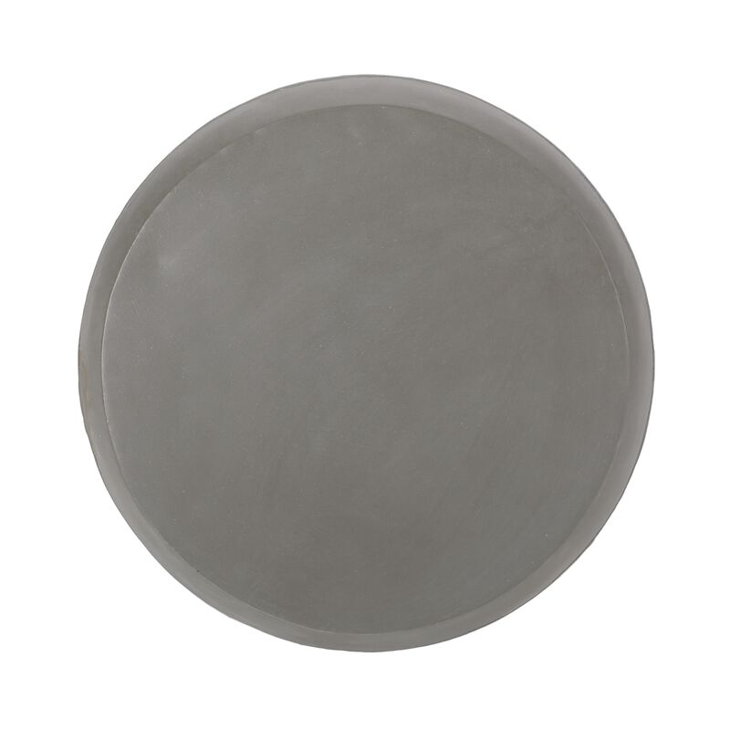 Outdoor End Table, 16 Inch Round Gray Faux Concrete w White Pattern - Benzara