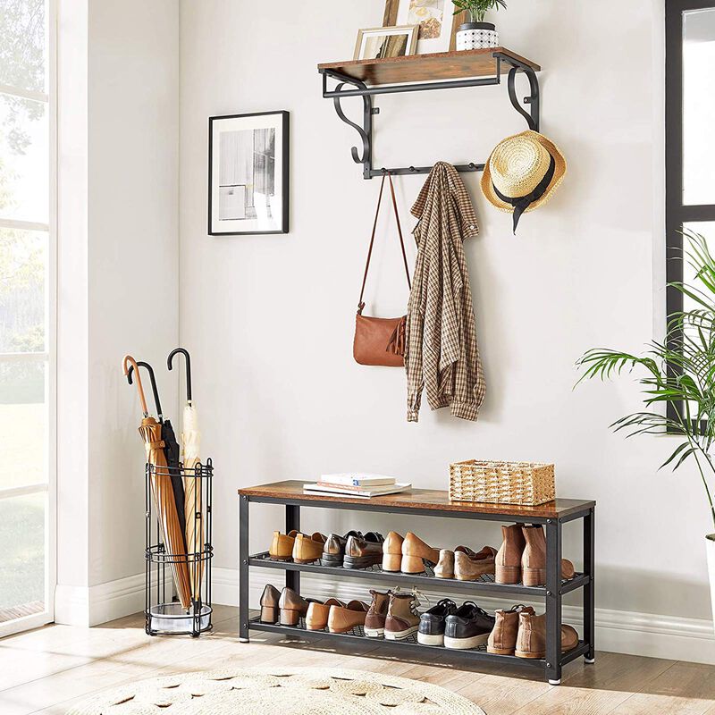 Shoe Bench with 3-Tier Rack - 39.4" Long Storage Shelves for Entryway Organization