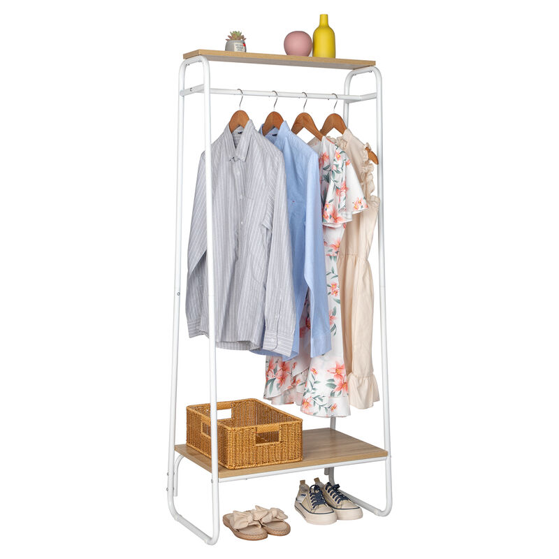 Freestanding Clothes Rack with Shelf, Adjustable Clothing Storage Organizer