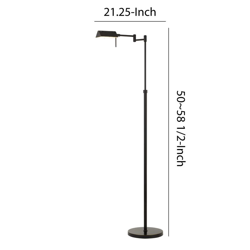 10W LED Adjustable Metal Floor Lamp with Swing Arm, Black-Benzara