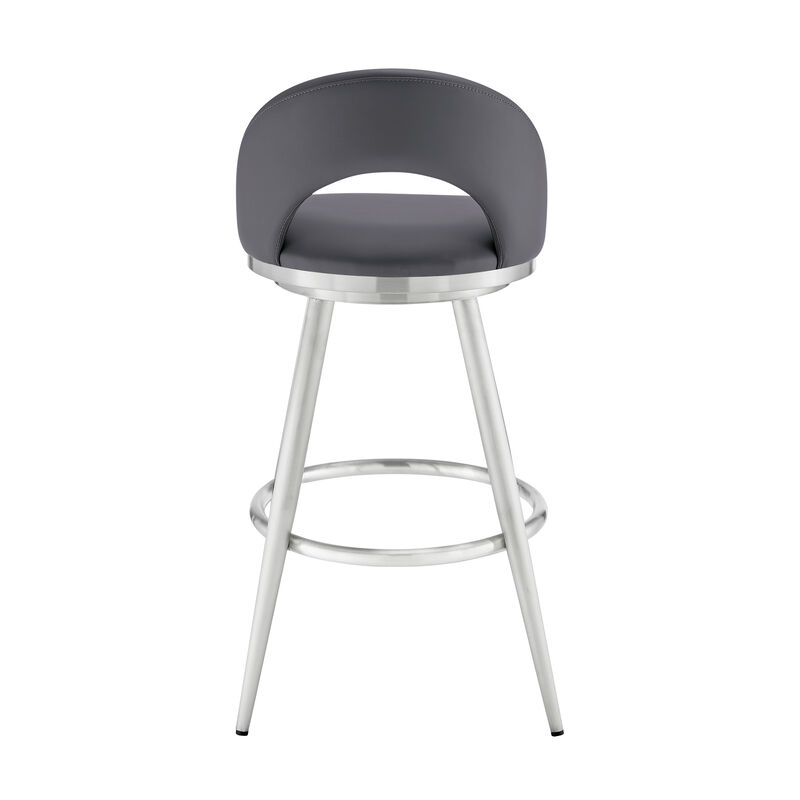 Lottech Swivel Stool in Brushed Stainless Steel with Black Faux Leather