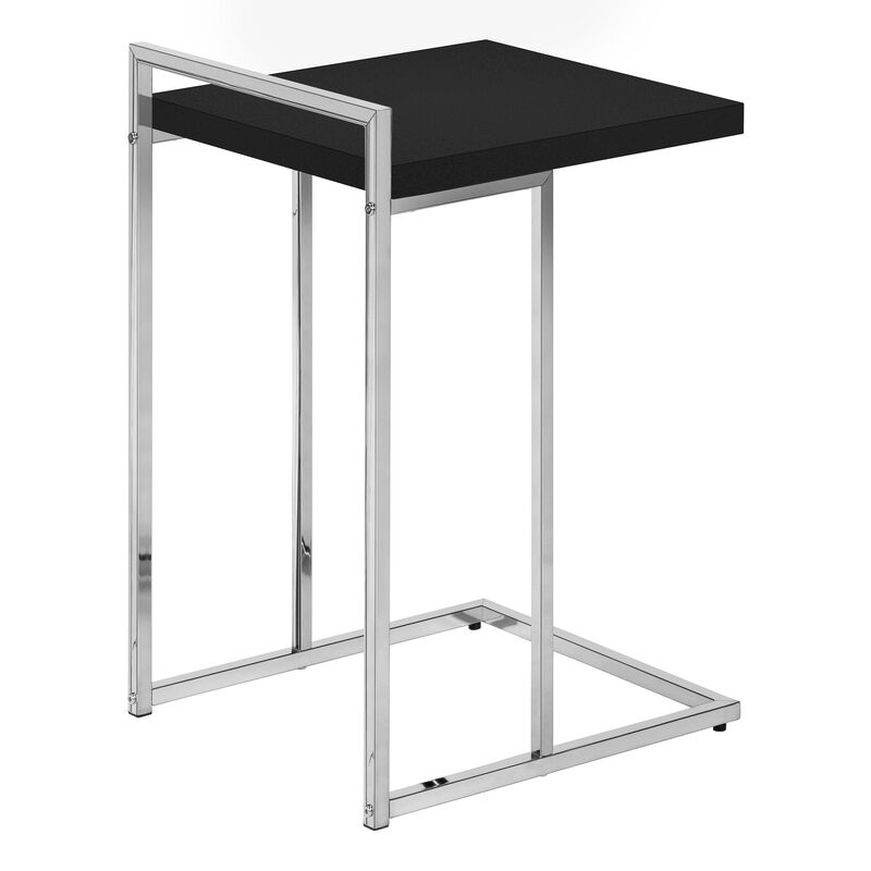 Monarch Specialties I 3640 Accent Table, C-shaped, End, Side, Snack, Living Room, Bedroom, Metal, Laminate, Black, Chrome, Contemporary, Modern
