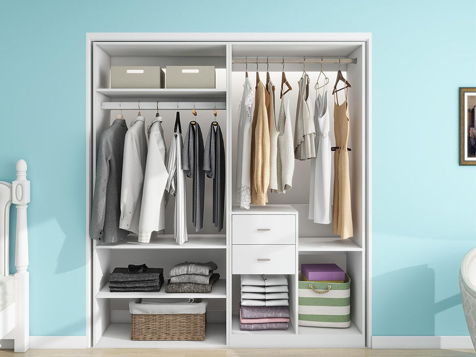 Walk in Closet with 2 Hanging Rod,Closet System with 2 Drawers