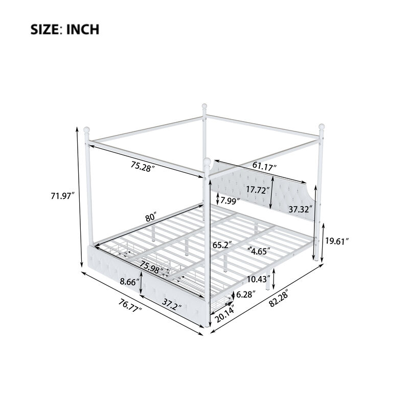 Merax Metal Canopy Platform Bed with Upholstered Headboard