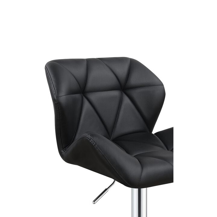 Adjustable Diamond Bar Stool with Chrome Base, Black ,Set of 2-Benzara