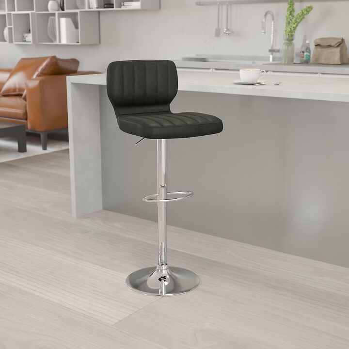 Flash Furniture Contemporary Black Vinyl Adjustable Height Barstool with Vertical Stitch Back and Chrome Base