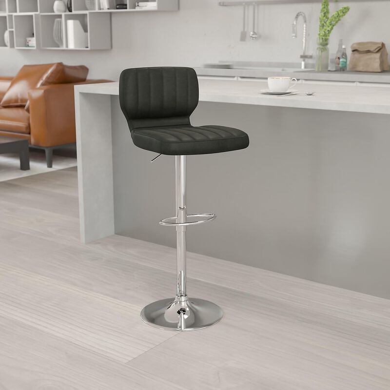 Flash Furniture Contemporary Black Vinyl Adjustable Height Barstool with Vertical Stitch Back and Chrome Base