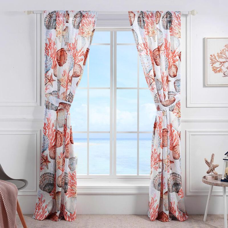 Greenland Home Fashions Beach Days Window Panel Pair - 42x84", Coral