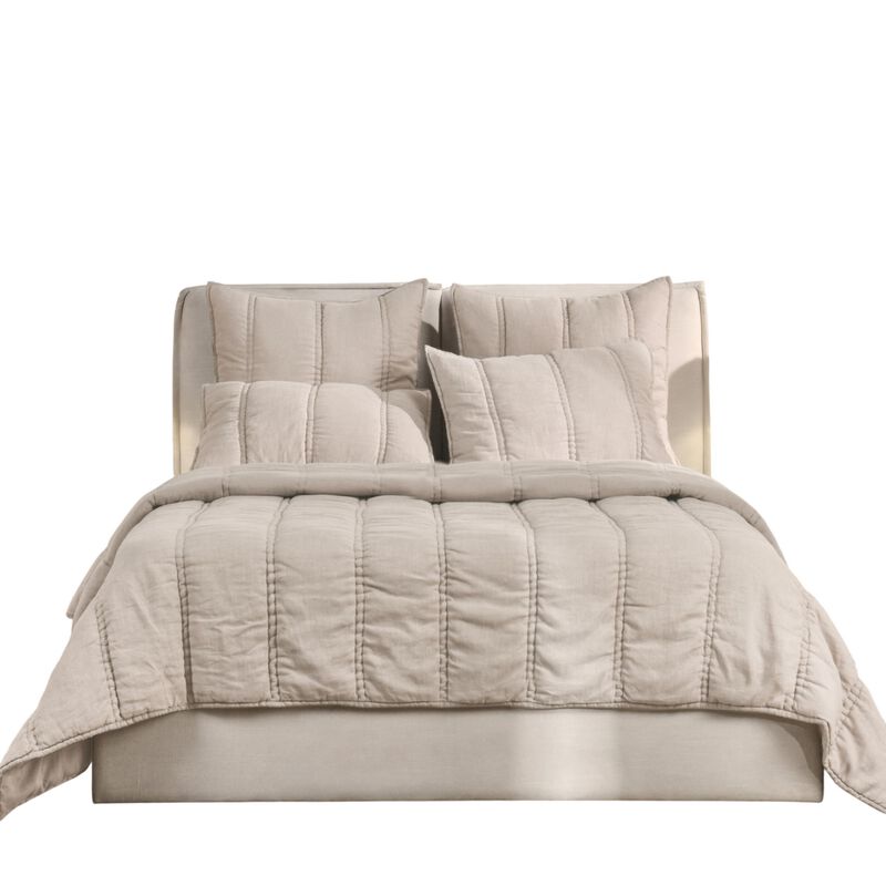 Rawi Queen Quilt, Beige Sustainable Channel Stitch Ramie and Cotton - Benzara