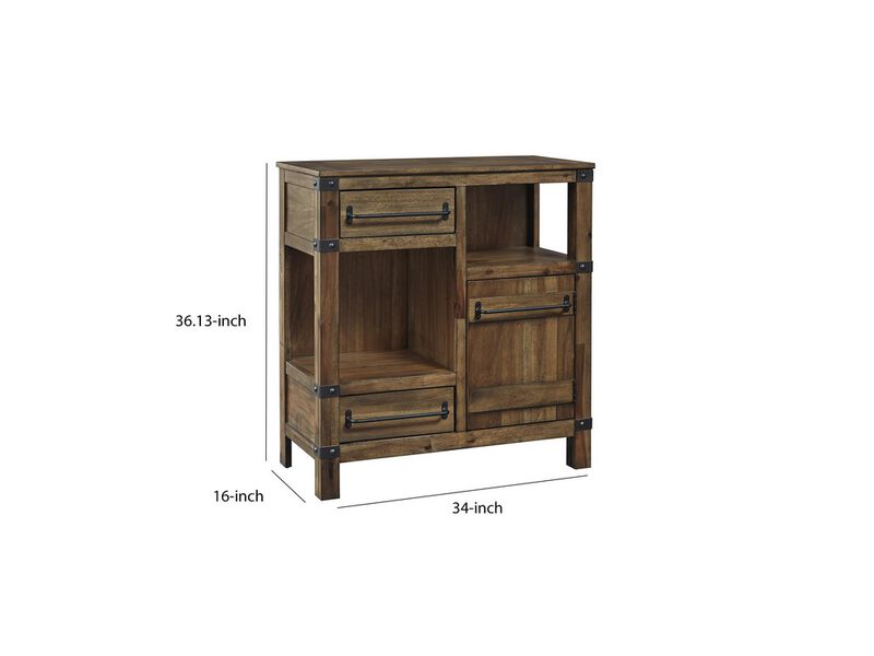 2 Drawer and 1 Door Accent Cabinet with 2 Open Compartments, Brown - Benzara