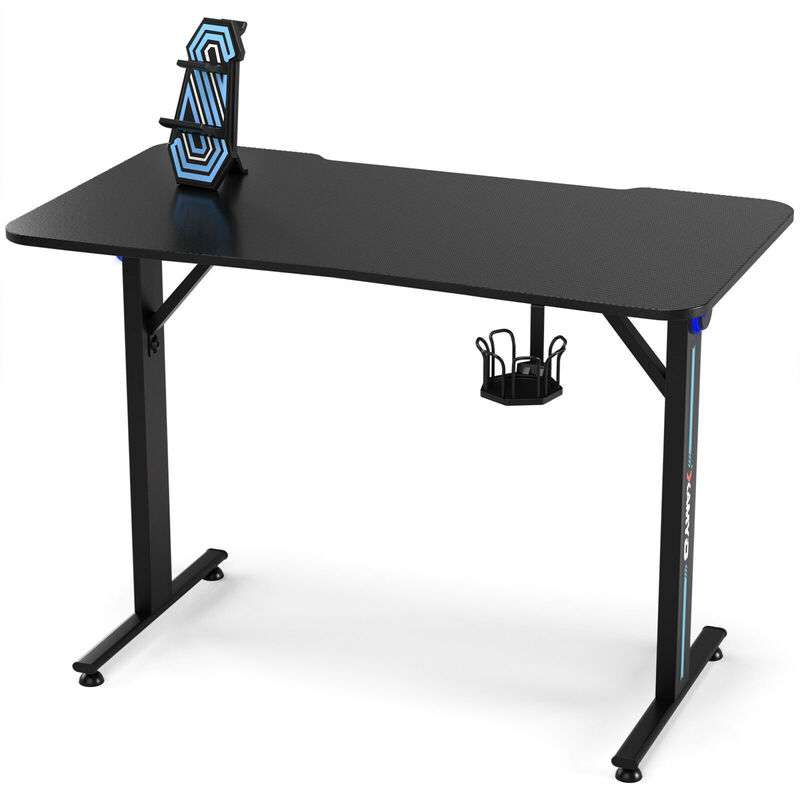 Costway Gaming Desk Home Office PC Computer Desk w/LED Lignt&Gaming Handle Rack
