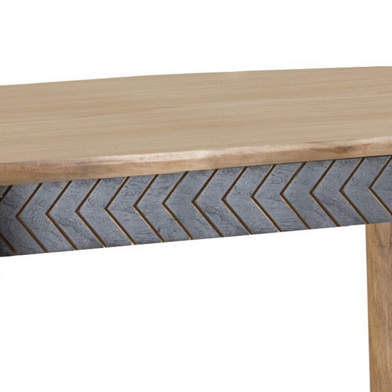 Hom 60 Inch Counter Height Dining Table, Chevron Style Apron, Brown Wood - Benzara