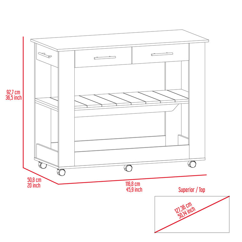Streamdale Rockaway 2-Drawer 2-Shelf Kitchen Island Black Wengue And Light Oak