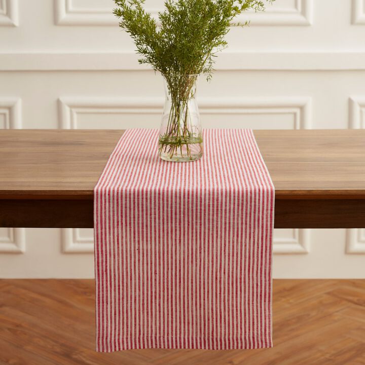 Solino Home 100% Pure Linen Table Runner 14 x 90 Inch | Narrow Stripe