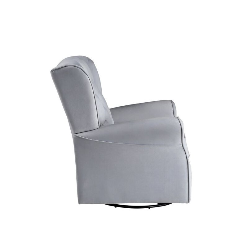 35 Inch Accent Swivel Chair, Glider, Tufted Back, Gray - Benzara