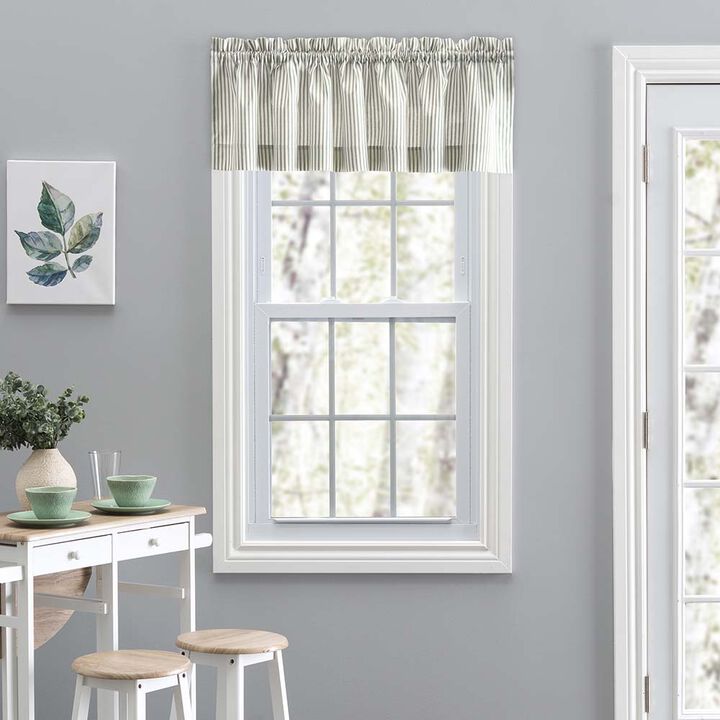 Ellis Curtain Plaza Classic Ticking Stripe Printed on 1.5" Rod Pocket Natural Ground Tailored Valance 58" x 15"