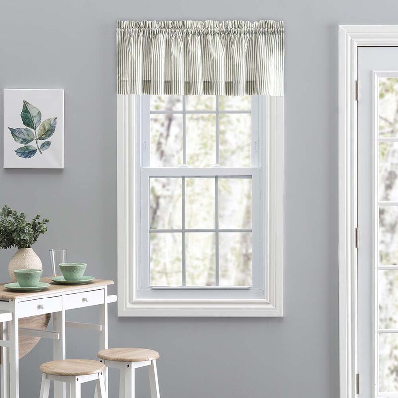 Ellis Curtain Plaza Classic Ticking Stripe Printed on 1.5" Rod Pocket Natural Ground Tailored Valance 58" x 15"