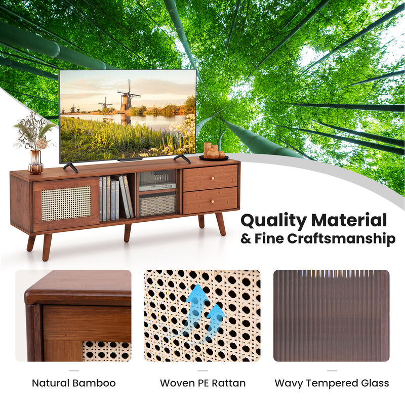 Modern Wood TV Stand with Storage Shelves & Media Console for Living Room
