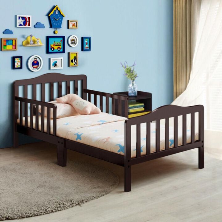 Hivvago Classic Design Kids Wood Toddler Bed Frame with Two Side Safety Guardrails