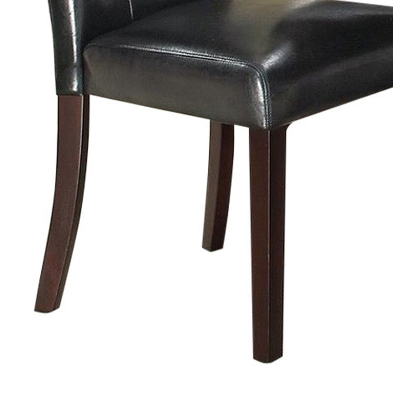 Dining Side Chair Set of 2, Button Tufted Black Faux Leather Upholstery - Benzara