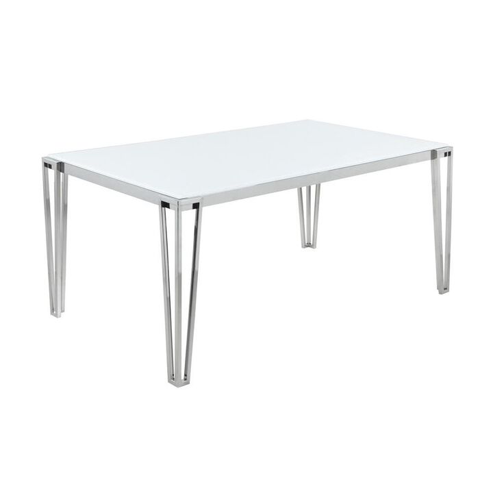 Pauline Rectangular Dining Table with Metal Leg White and Chrome